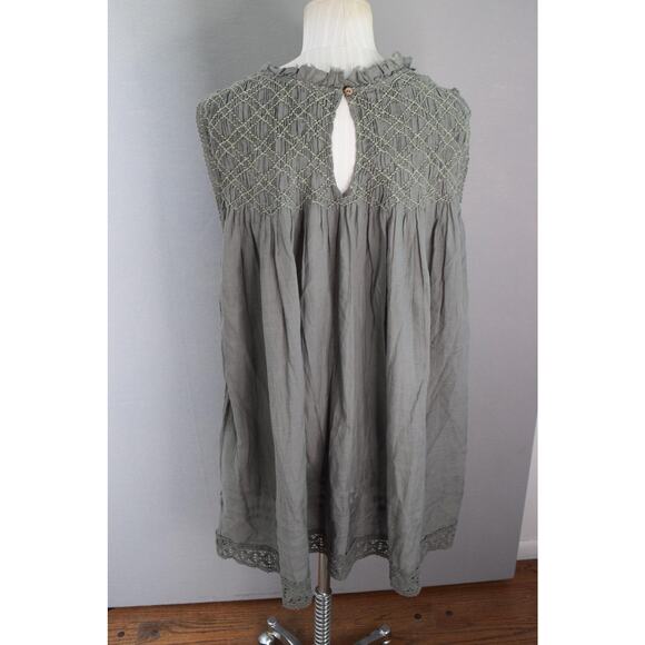 Free People Shea Tunic Dress Womens Small Green Boho Crochet Lace Smocked - Picture 3 of 6